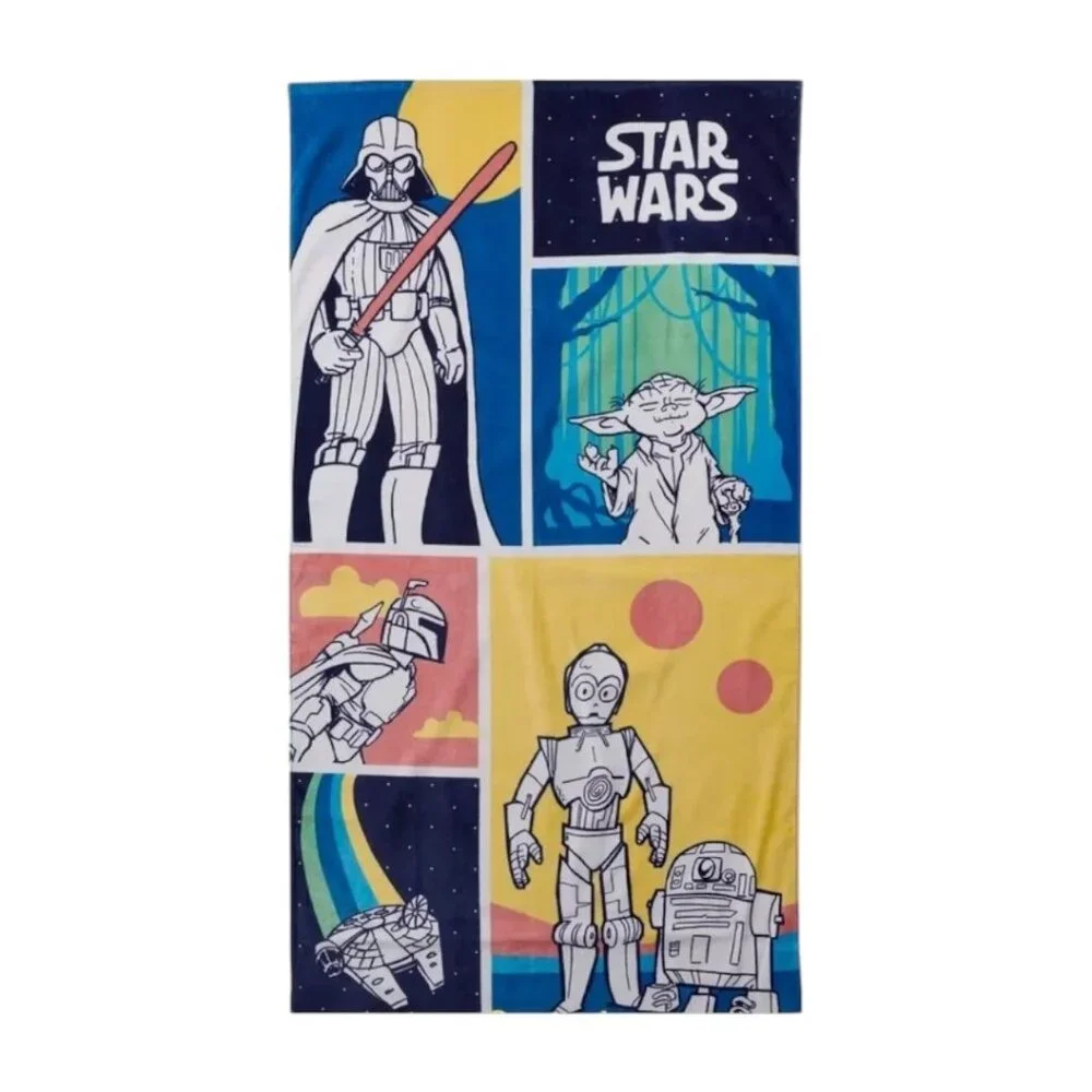 Disney Store Star Wars Saga Millennium Falcon Yoda C-3PO Cartoon Beach Towel